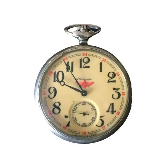 Molnija Pocket Watch Antique Russian Railroad Train Wheels 18
